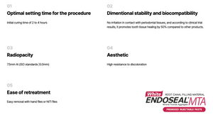Optimal setting time,  dimensional stability, radiopacity, ease of use, and esthetic.